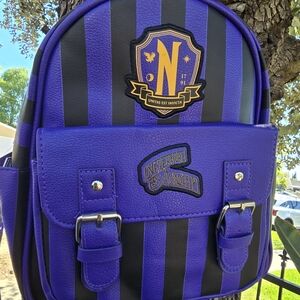 "Wednesday" - Purple and Black Striped Mini Backpack